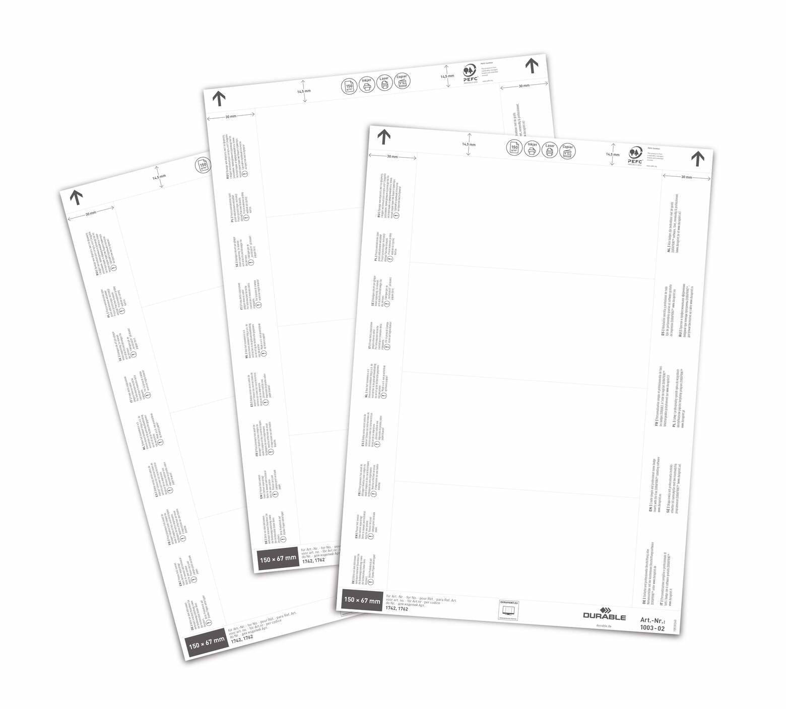 Durable Einsteckschilder – 150 × 67 mm, 80 Stk, 210 × 297 mm, Papier