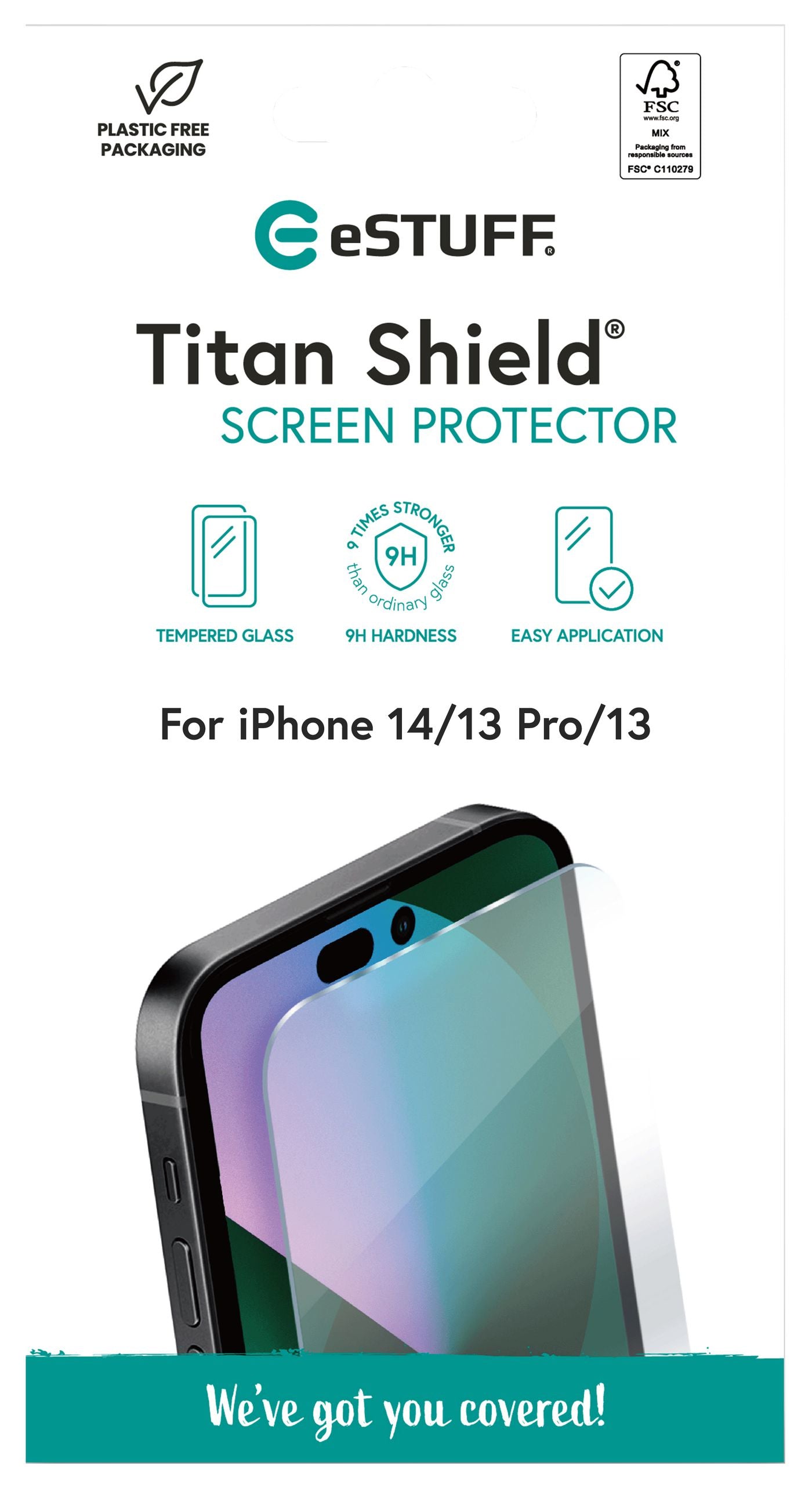 eSTUFF Displayschutz (Panzerglas), 9H – für iPhone 14/13 Pro/13