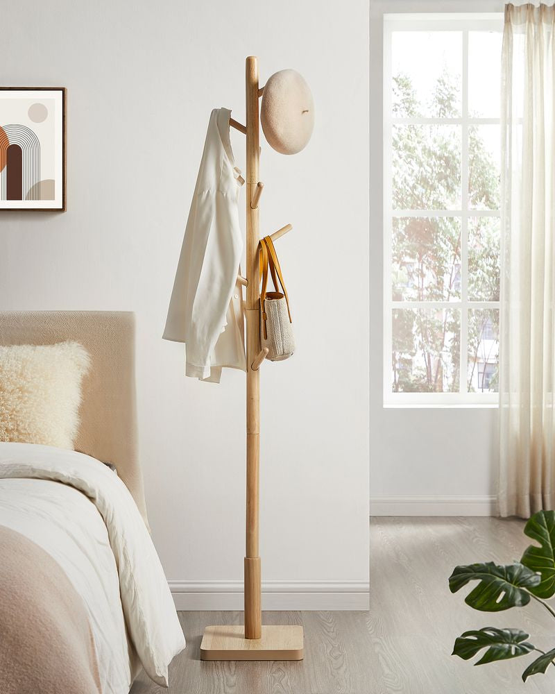 Vasagle Garderobenständer – 8 Haken, Gummibaumholz/MDF, Beige, 30 × 30 × 175 cm