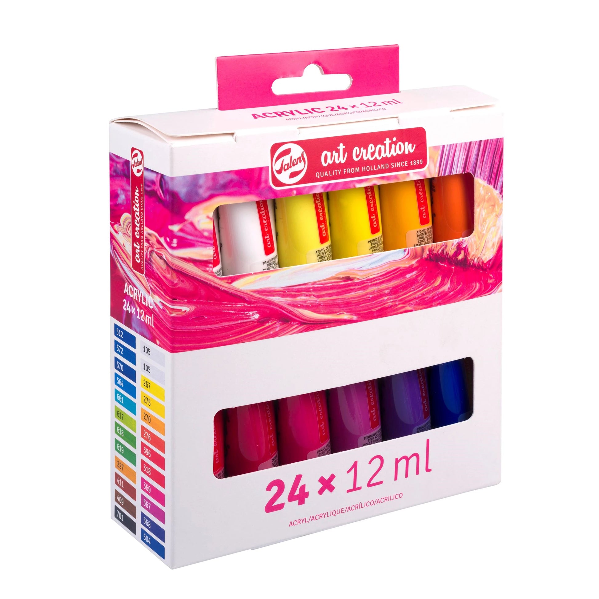 Talens Acrylfarbe – 24 Farben (24×12 ml) – Mehrfarbig, Wasserfest – für Papier, Leinwand, Holz