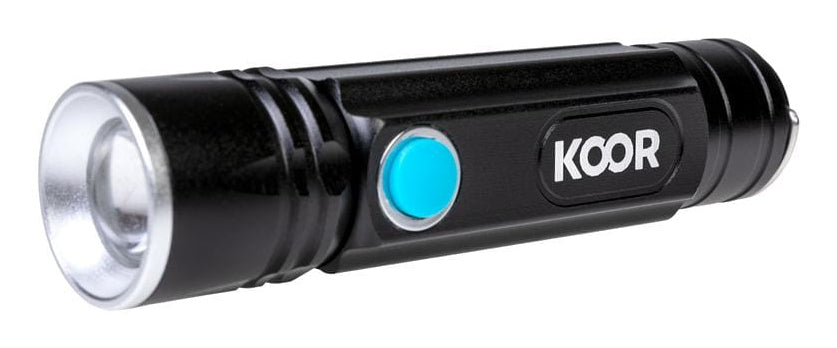 KOOR Taschenlampe P7 – 350 lm, 20 m, IP45, USB, 1200 mAh Akku – Schwarz