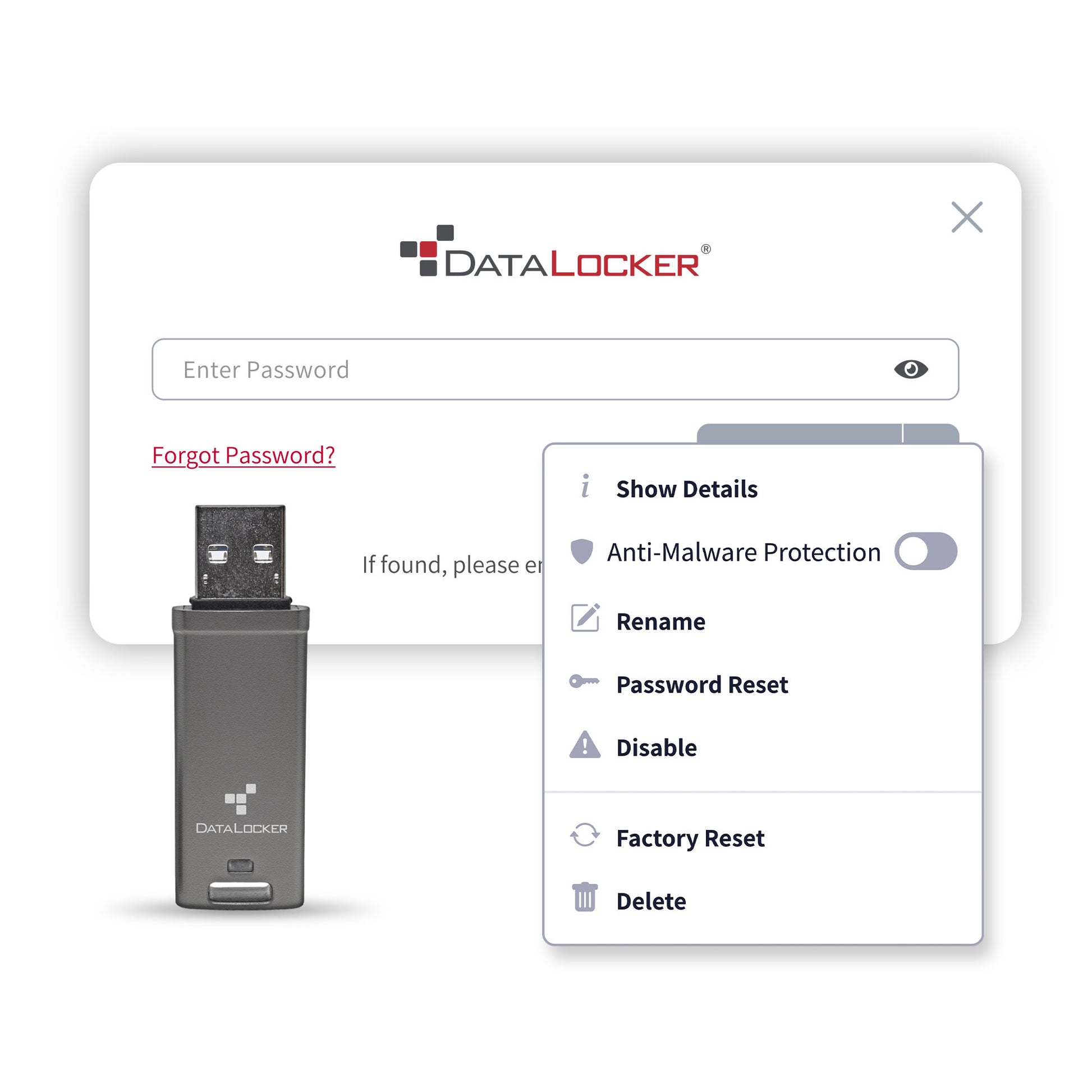 DataLocker DL GO USB-Stick 16 GB – USB-A 3.2 Gen 2, 160/120 MB/s, AES-256, FIPS 197, IP68, mit Kappe, Grau