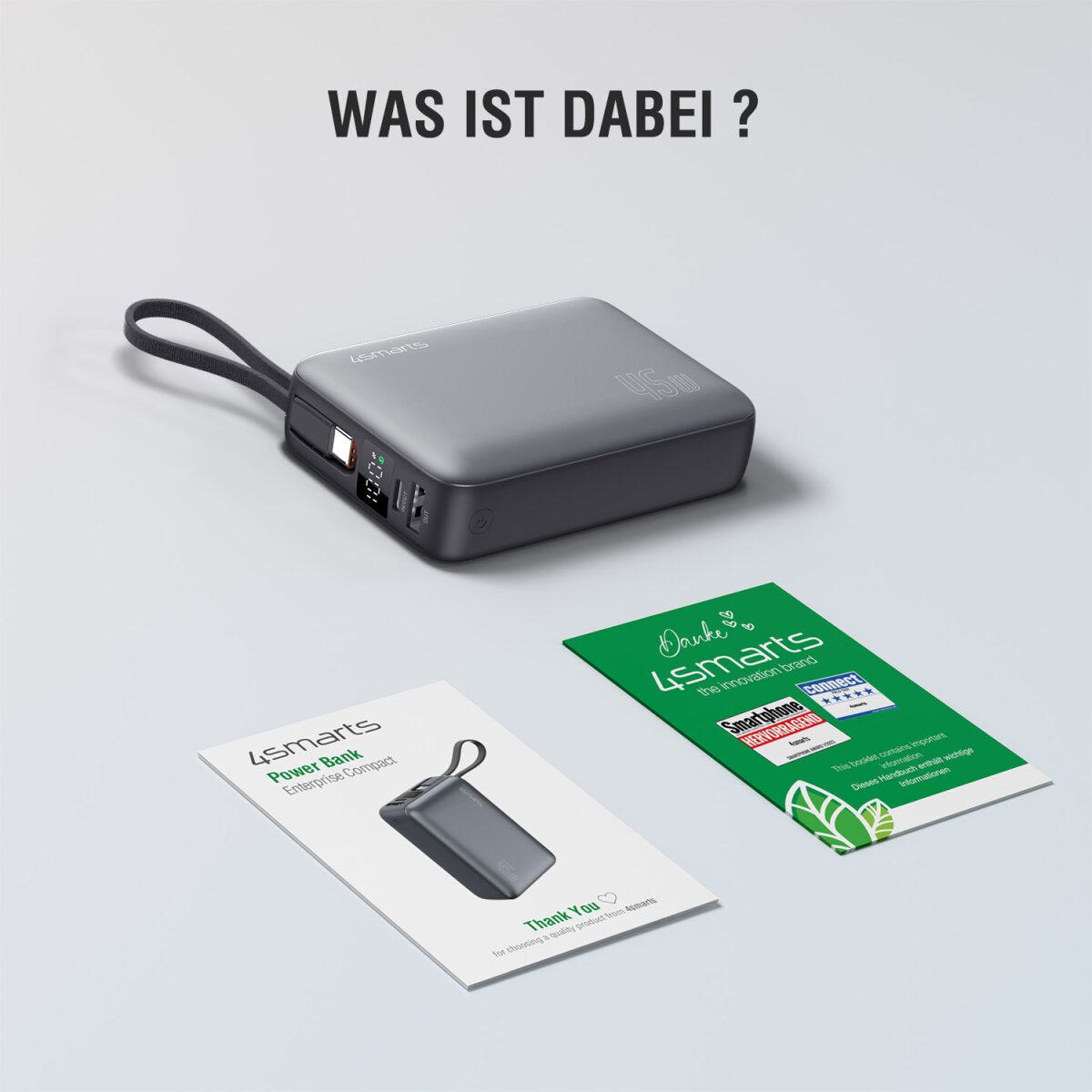 4smarts Enterprise Compact – Powerbank – 20000 mAh, PD 45 W, Anschlüsse: 1× USB-C, 1× USB-A, Grau