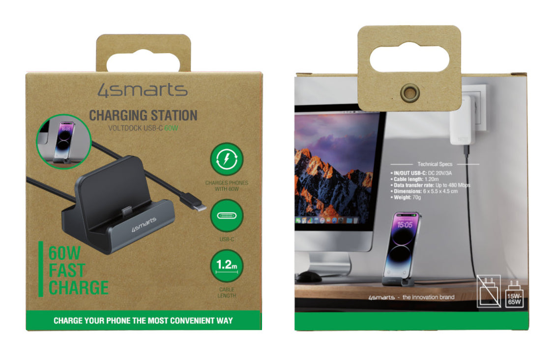 4smarts VoltDock Smartphone-Dock – USB-C – PD 60 W – für Smartphones (Universal) – Schwarz