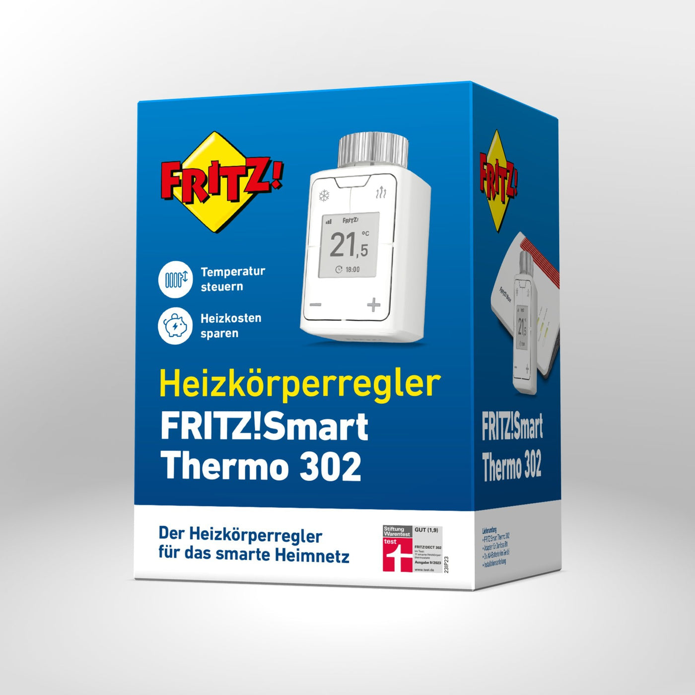 FRITZ! FRITZ Smart Thermo 302 – Smart-Thermostat – Eingebautes Display, Batteriebetrieben, Innenbereich