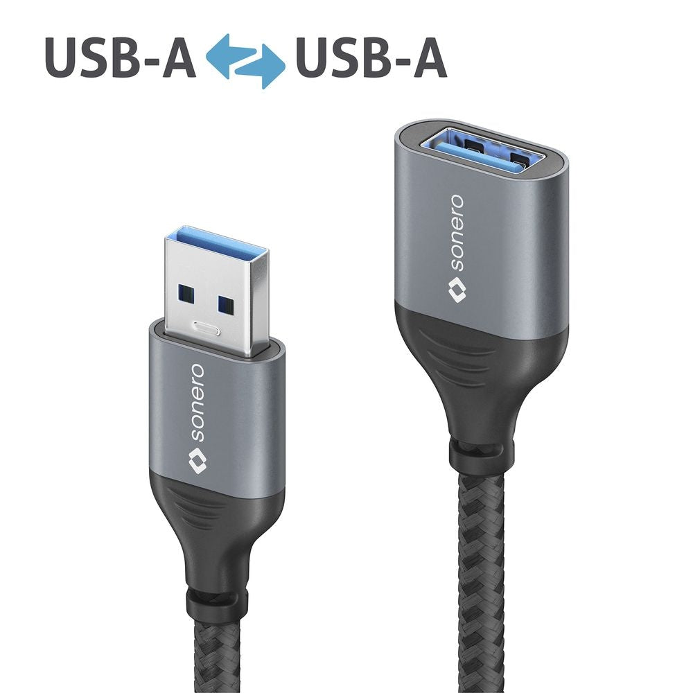 Sonero – USB-A Verlängerungskabel (Stecker auf Buchse) – USB 3.2 Gen 1 (5 Gbit/s) – 3 m – Schwarz/Grau