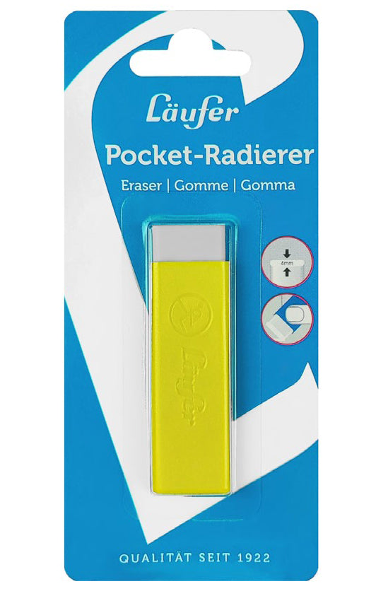 Laufer Radierer – für Bleistift und Farbstifte – 21 × 7 × 21 mm – Kunststoff – gelb