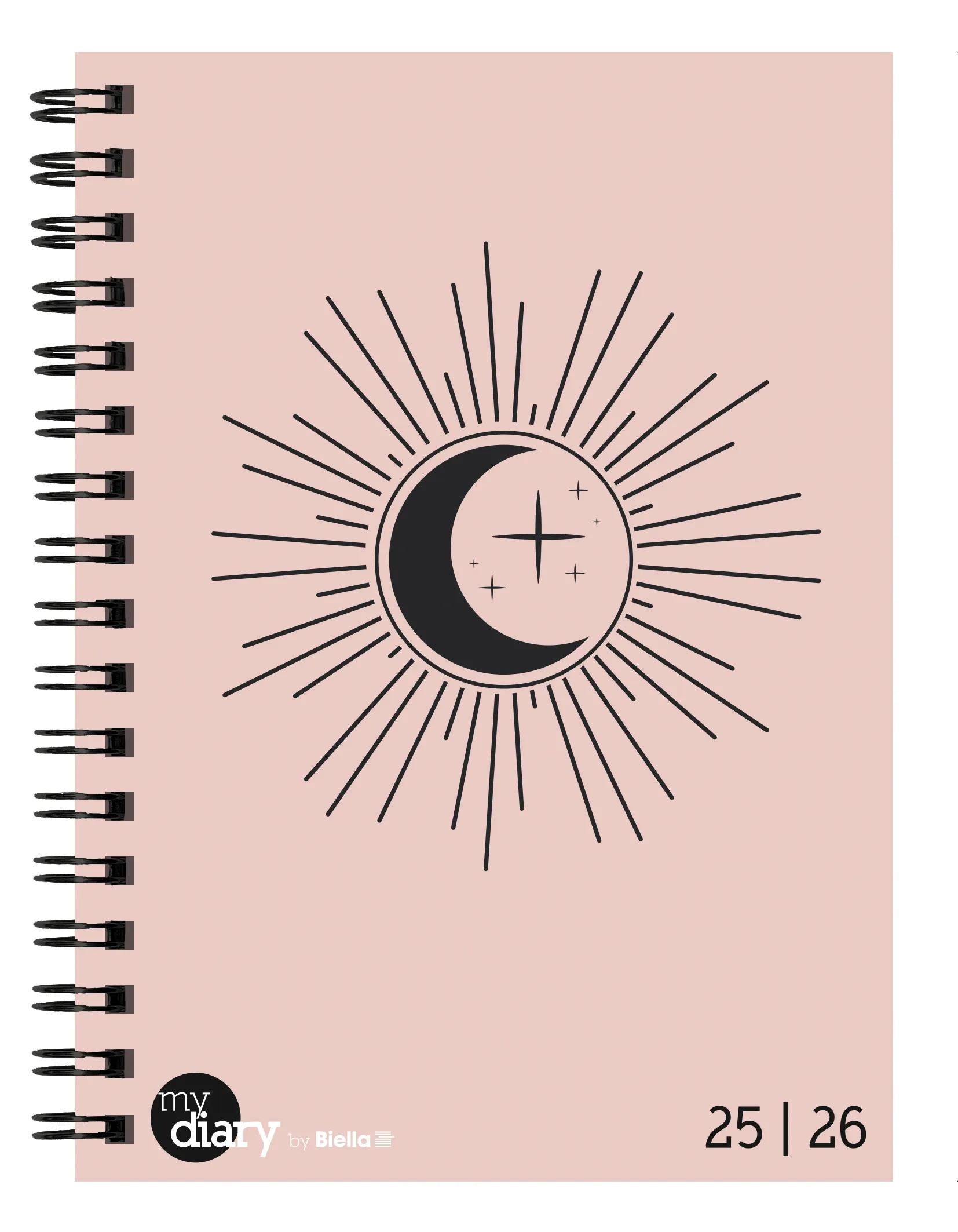 Biella mydiary Schüleragenda – 1 Woche/2 Seiten, Wire-O, 12 × 16,5 cm, Aug–Jul, mehrsprachig, Trend, FSC