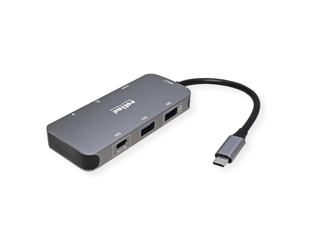 ROLINE Dockingstation – USB-C, 1× HDMI, 2× USB-A, 100 W PD, GbE, für Windows/Mac