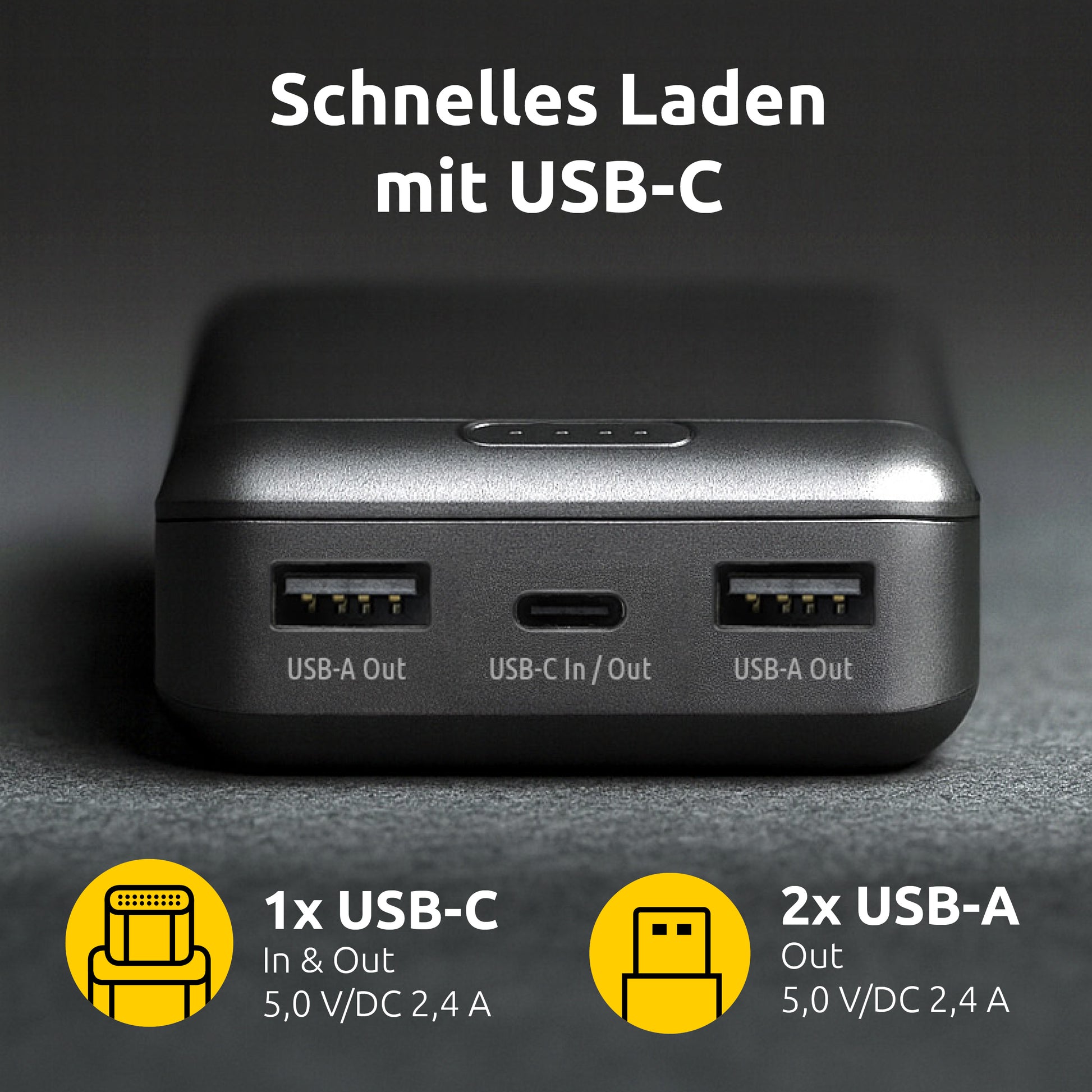 Intenso B10000 Powerbank 10'000 mAh – 1× USB-C, 2× USB-A, schwarz