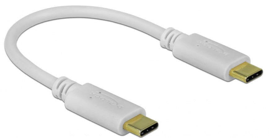 DeLOCK USB-C auf USB-C Kabel – 0,15 m – PD 100 W – E-Marker, Goldstecker – Weiss