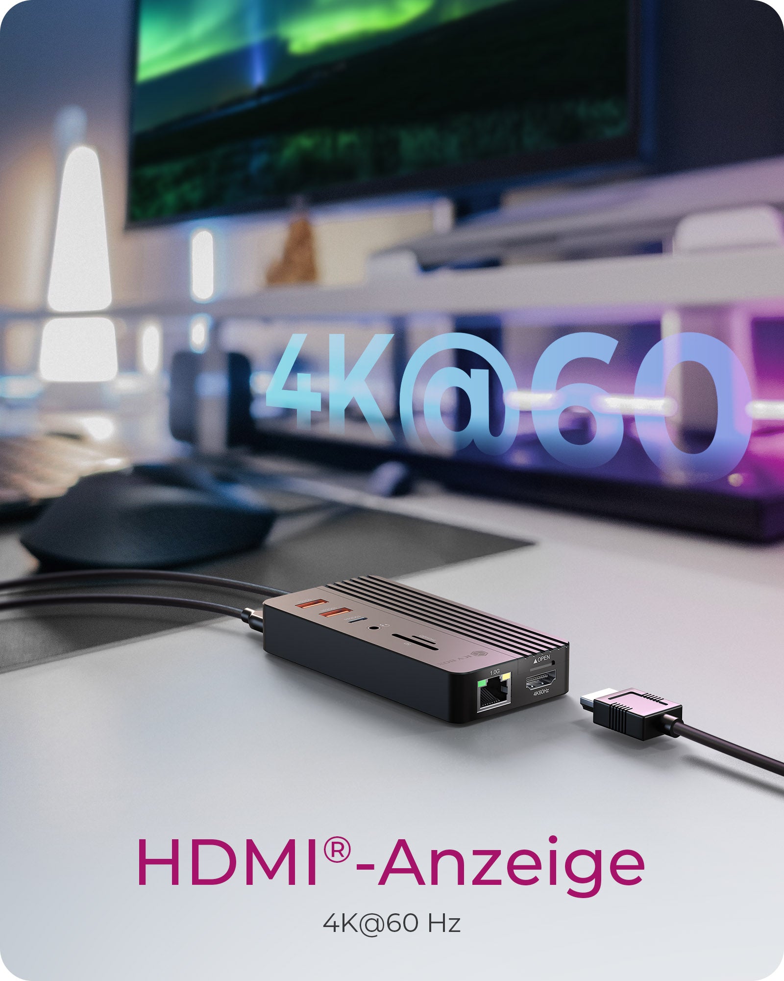 ICY BOX IB-DK4072M-CU31 Dockingstation – USB-C, HDMI, 3× USB 10 Gbit/s, 100 W PD, GbE, für Windows/Mac/Linux