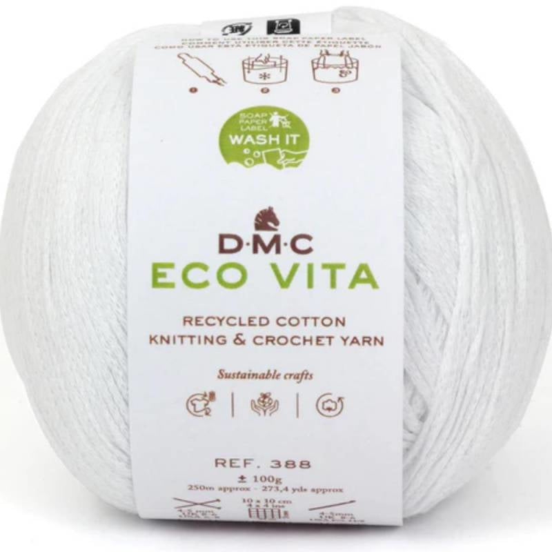 DMC Eco Vita Garn Weiss – 100 g, 250 m, 100% Baumwolle, Nadel 4 mm, 1 Stk.