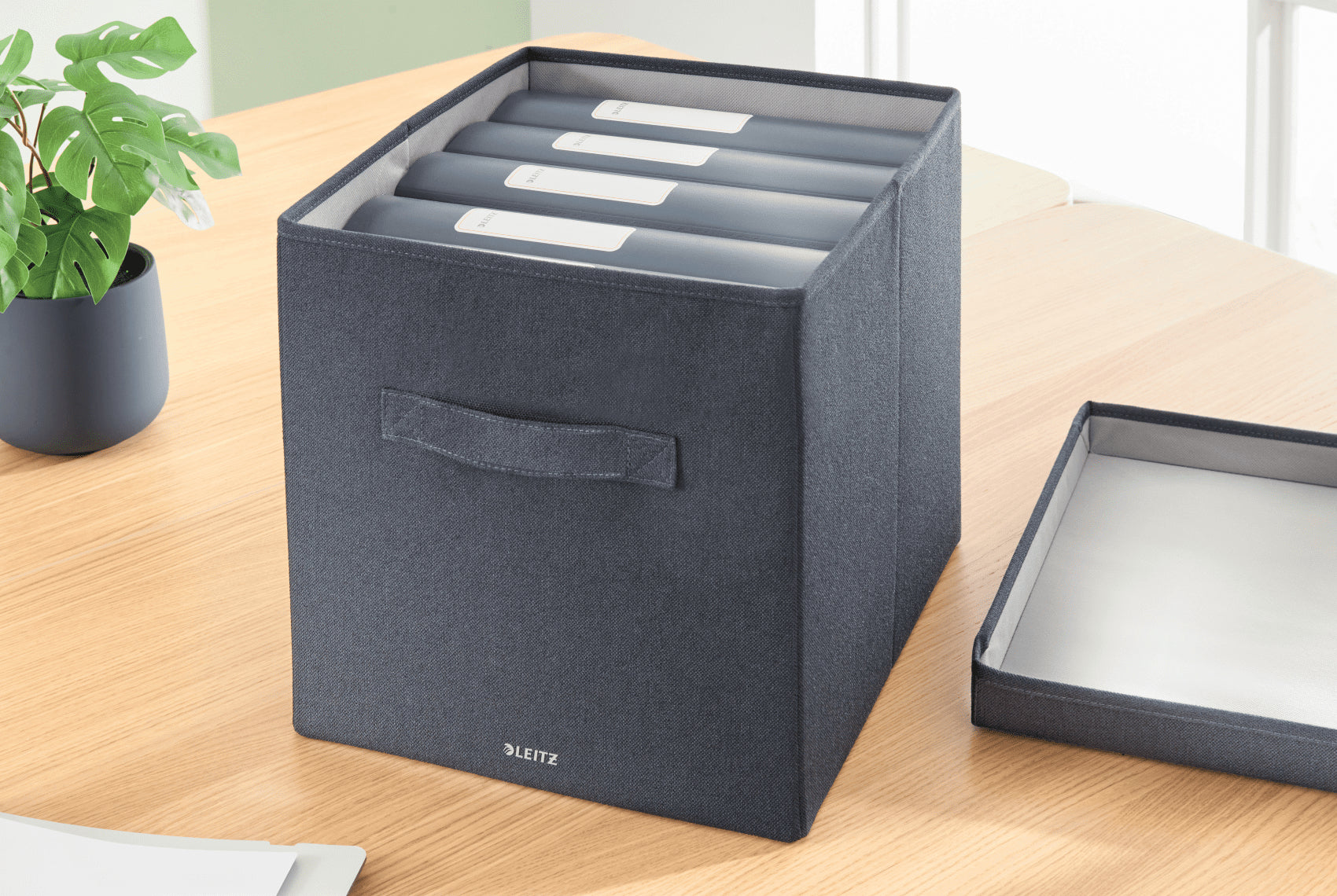Leitz Klappbox – faltbar – Karton/Stoff – grau – 330 × 325 × 380 mm – Set 2-teilig