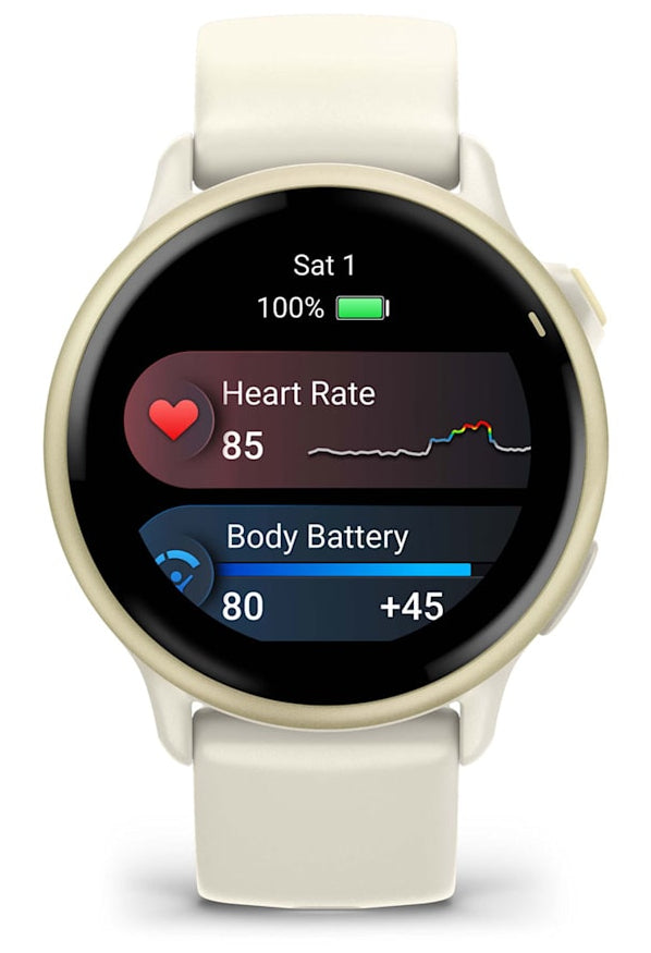 Garmin Vivoactive 6 – Smartwatch – GPS, WLAN, Farbdisplay, Schwimmen, Gold/Weiss, Sportarmband