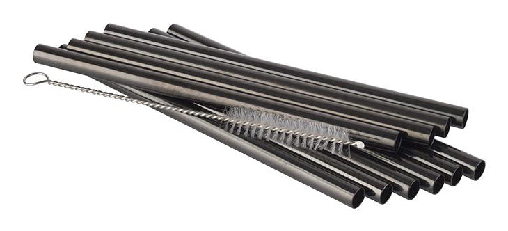 APS-Germany APS Trinkhalme – Ø 0,8 cm, 15 cm, Edelstahl, Anthrazit, 10 Stk., inkl. Bürste