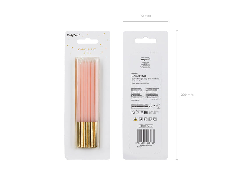 PartyDeco Geburtstagskerzen – Pink – 14 cm – 12 Stk