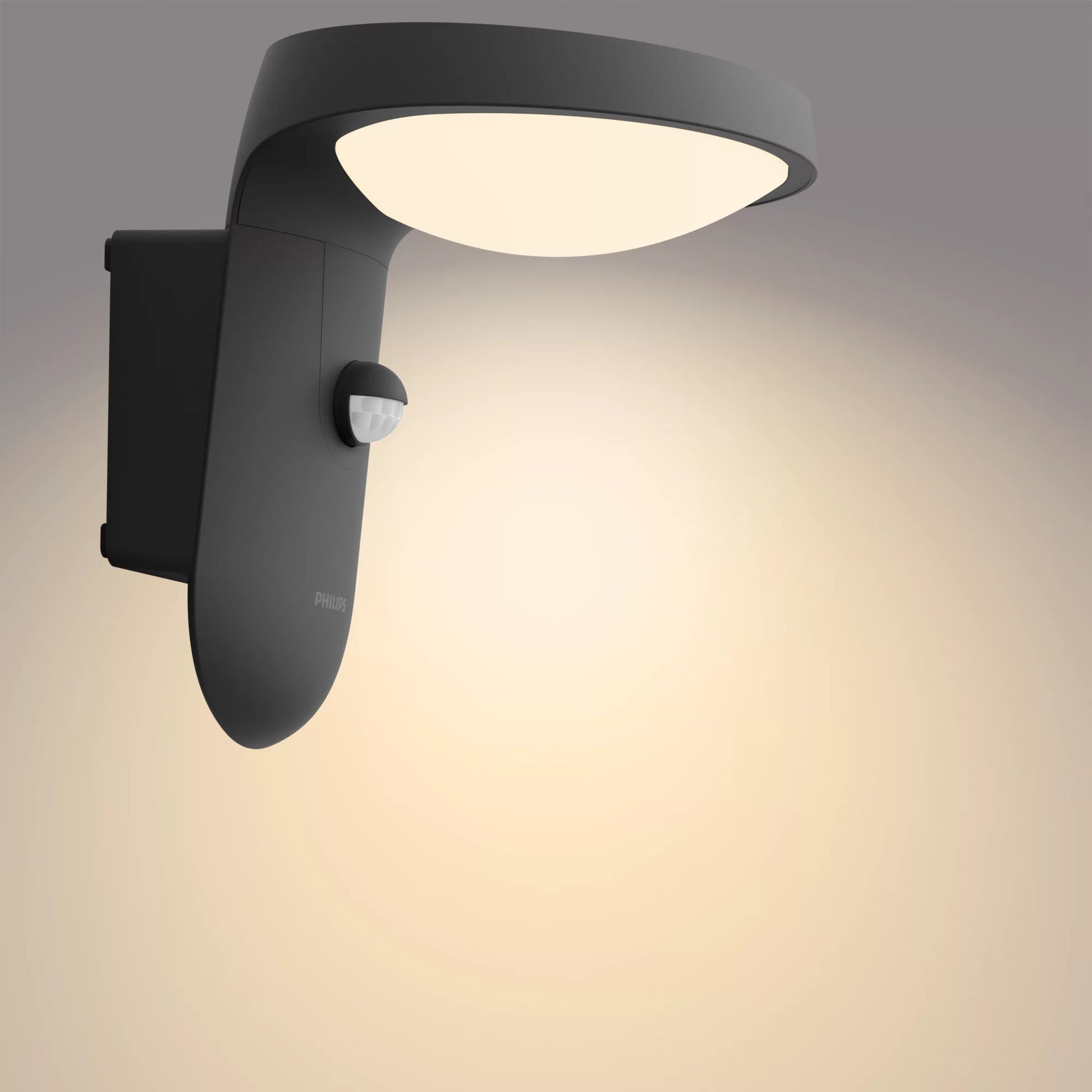 Philips by Signify Philips Aussenwandleuchte – Warmweiss, 2700 K – IP44 – Netzbetrieb – mit Bewegungsmelder – Schwarz – Aluminium