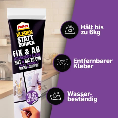 Pattex Kleben statt Bohren Montagekleber Fix & Ab Tube – transparent – 44 g