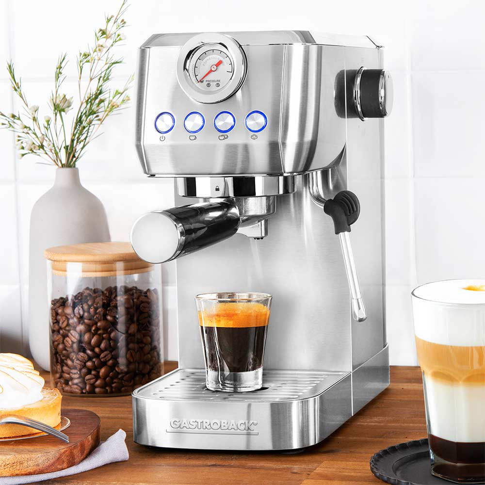 Gastroback Design Piccolo Pro Espressomaschine (Siebträger) – für E.S.E., 15 bar, 1,3 l, Milchschaumdüse