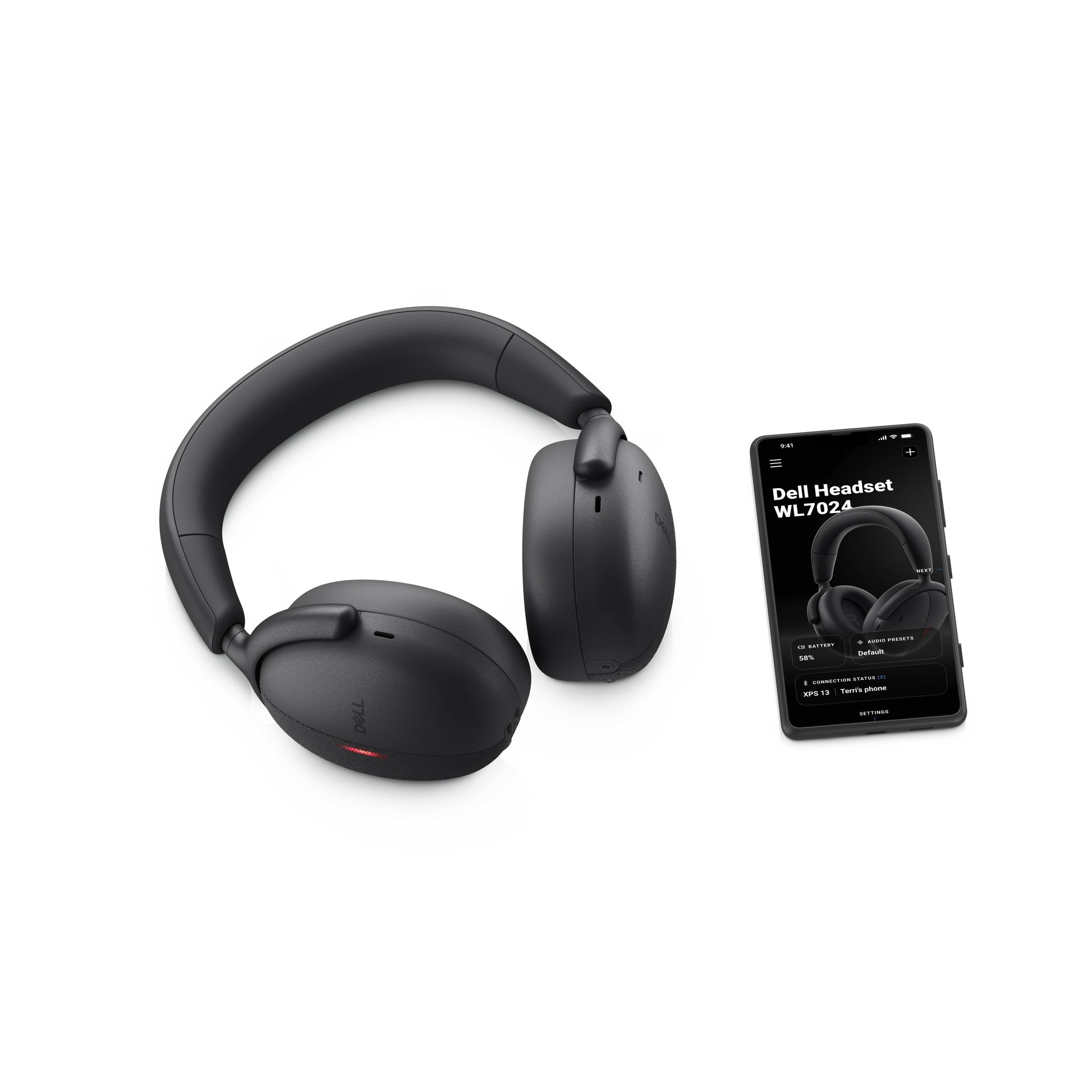 DELL WL7024 Office-Headset – Over-Ear, Stereo, Kabel + BT, ANC, mit USB-C-Dongle, Schwarz, BT 5.3
