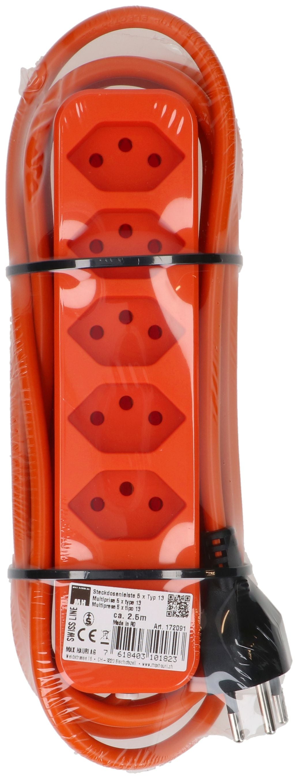 Max Hauri AG Max Hauri Swiss Line – Steckdosenleiste, 5× T13, ohne Schalter, 2,5 m, Stecker T12