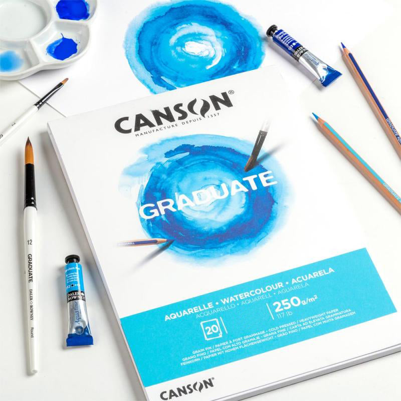 Canson Graduate Aquarelle Aquarellblock – A5 – 250 g/m² – geleimt – 20 Blatt, weiss, strukturiert