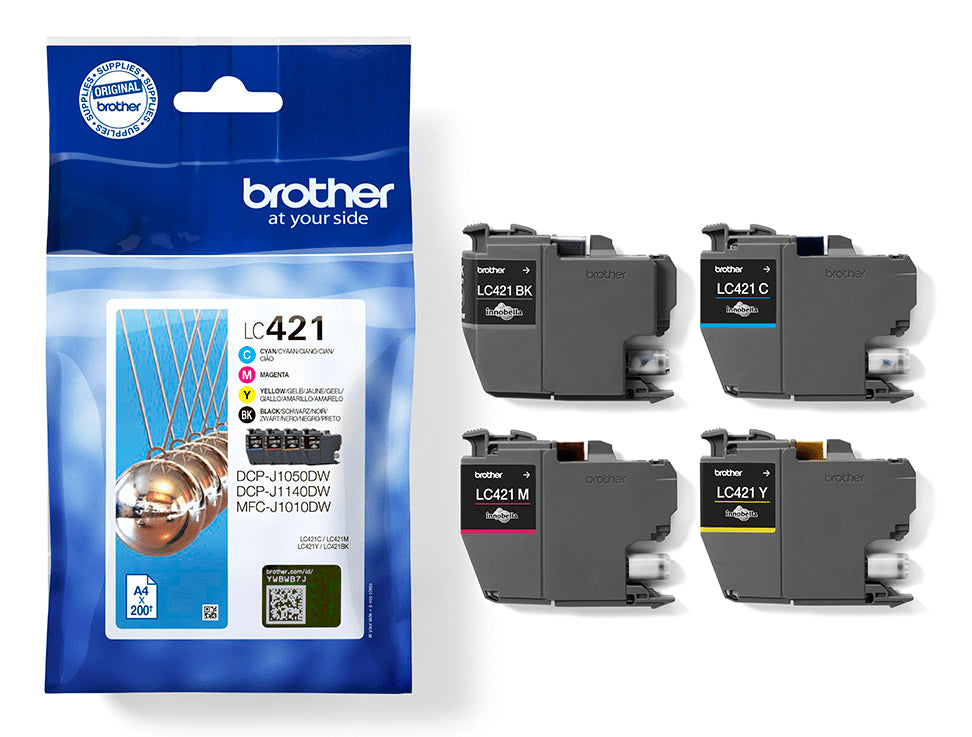 Brother LC421VAL Tintenpatronen-Multipack, 4er-Set (Original) – für MFC-J1010DW, DCP-J1050DW/1140DW