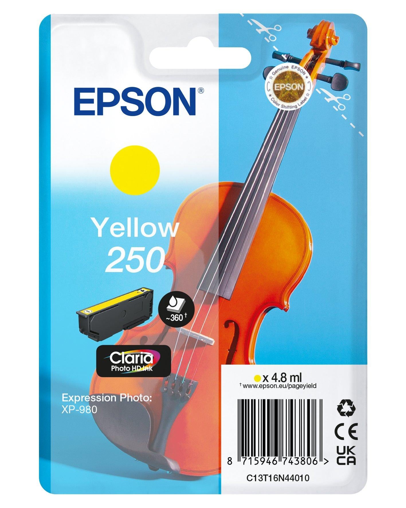 Epson Tintenpatrone 250 (Claria Photo HD), Gelb, 4,8 ml, Original – für Expression Photo XP-980
