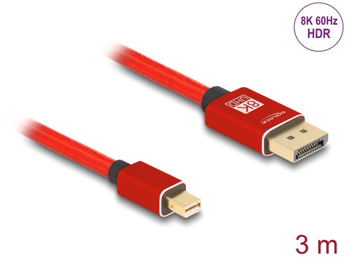 DeLOCK Mini-DisplayPort auf DisplayPort Kabel DP 1.4 8K 60 Hz – 3 m – Rot