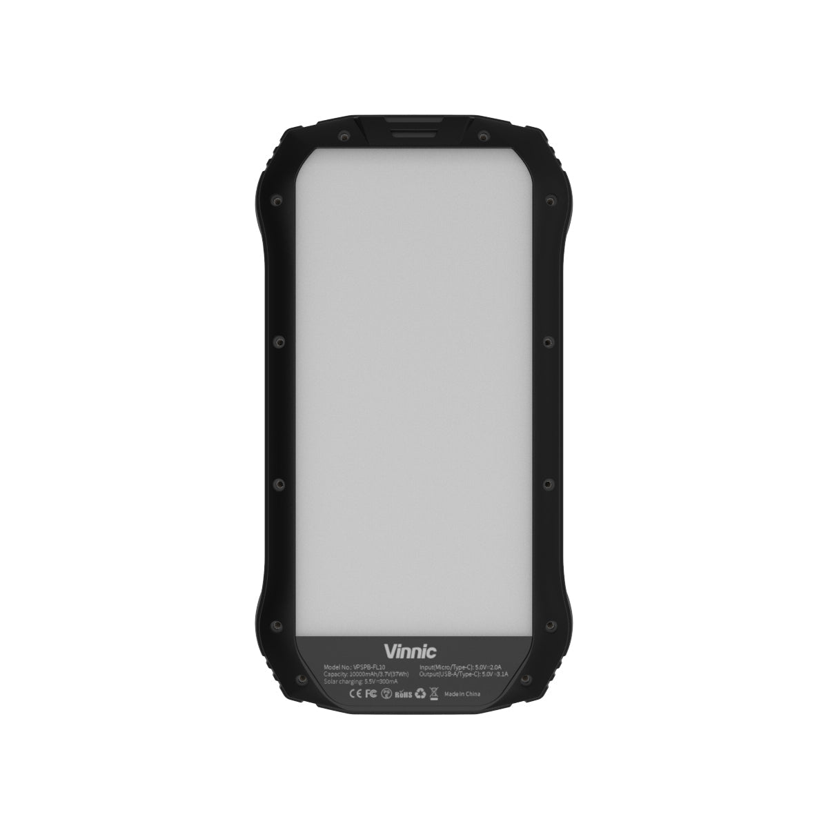 Vinnic Powerbank 10000 mAh, 2× USB-A, 1× USB-C, mit Solarmodul, LED-Campingleuchte, IP65