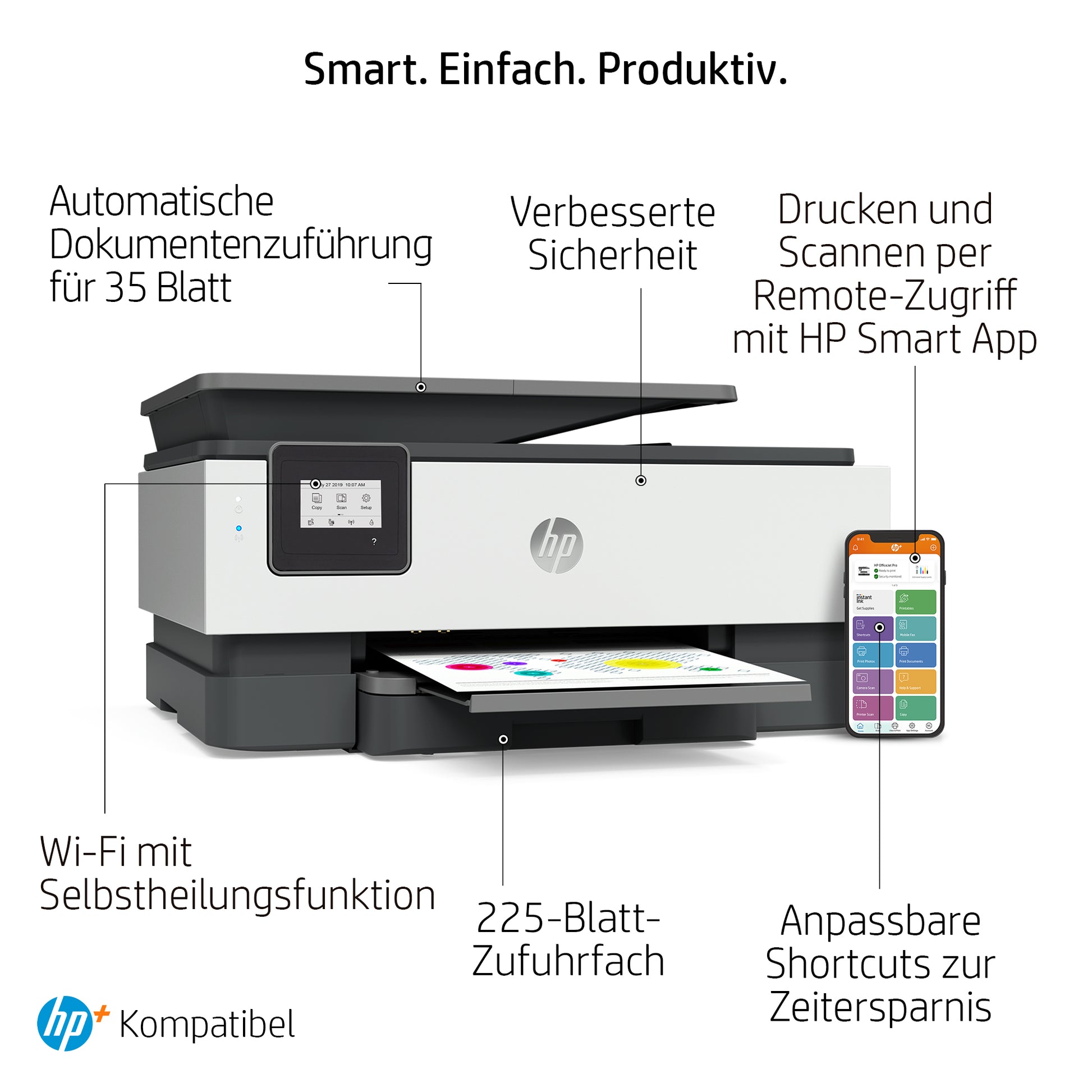 HP OfficeJet 8014e – Farbtintenstrahl-Multifunktionsdrucker, A4, 3-in-1, Duplex, ADF, WLAN, AirPrint, Mopria