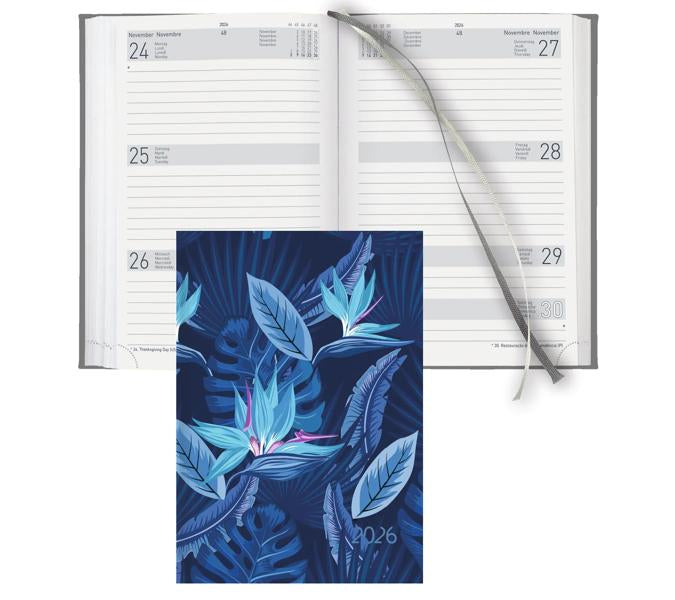 Biella Dispo Term Trend Agenda – 1 Woche/2 Seiten, gebunden, 14,5 × 20,5 cm, 2026, Tropical, FSC