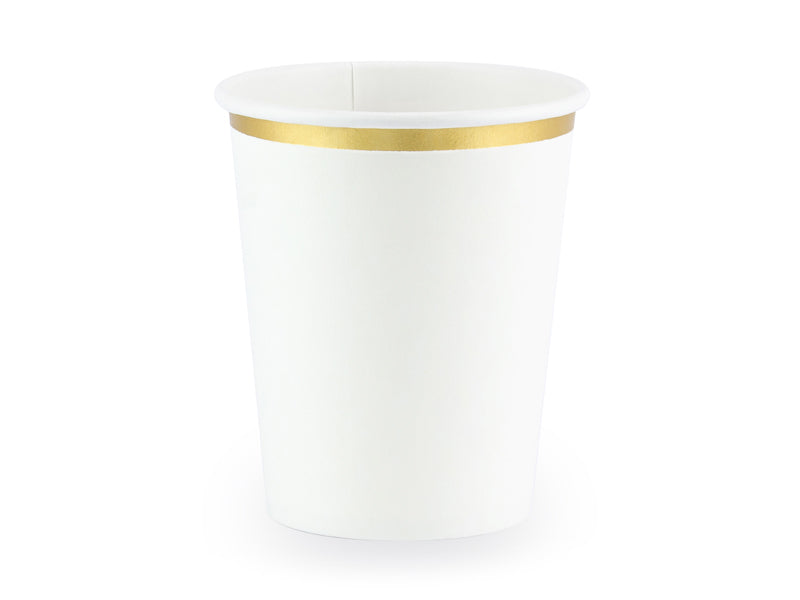 PartyDeco Trinkbecher, Papier/Karton – 2,2 dl, Weiss/Gold – 6 Stk.