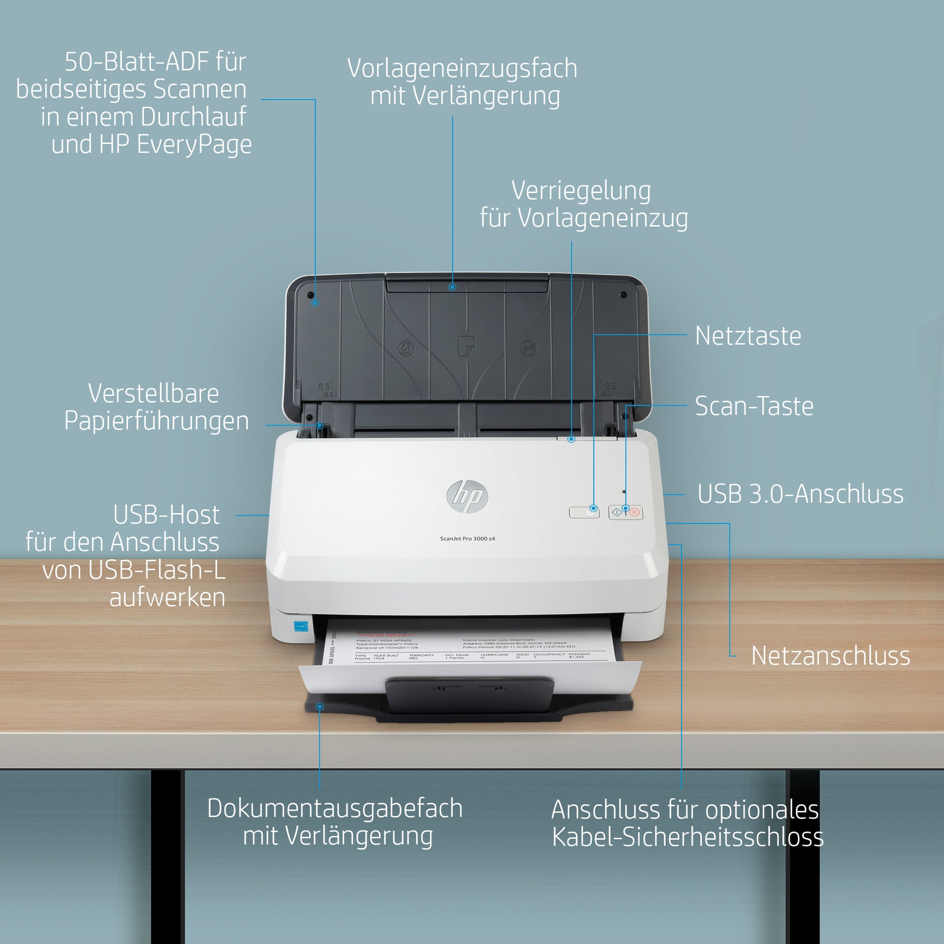 HP Scanjet Pro 3000 S4 – Dokumentenscanner, A4, 600 dpi