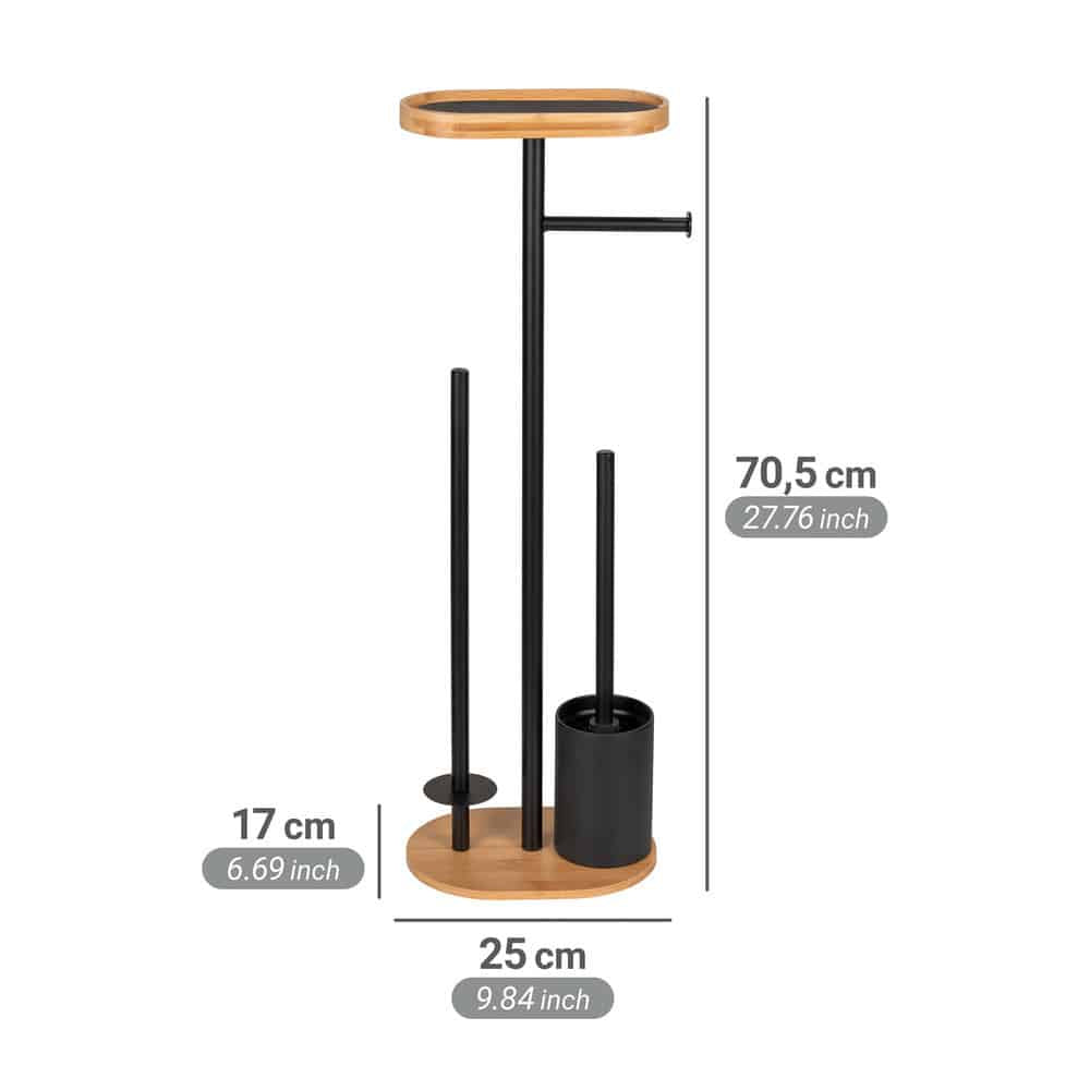 Wenko – WC-Bürstenset – Metall, Bambus, Schwarz, Braun, Bodenstehend, H 70,5 cm