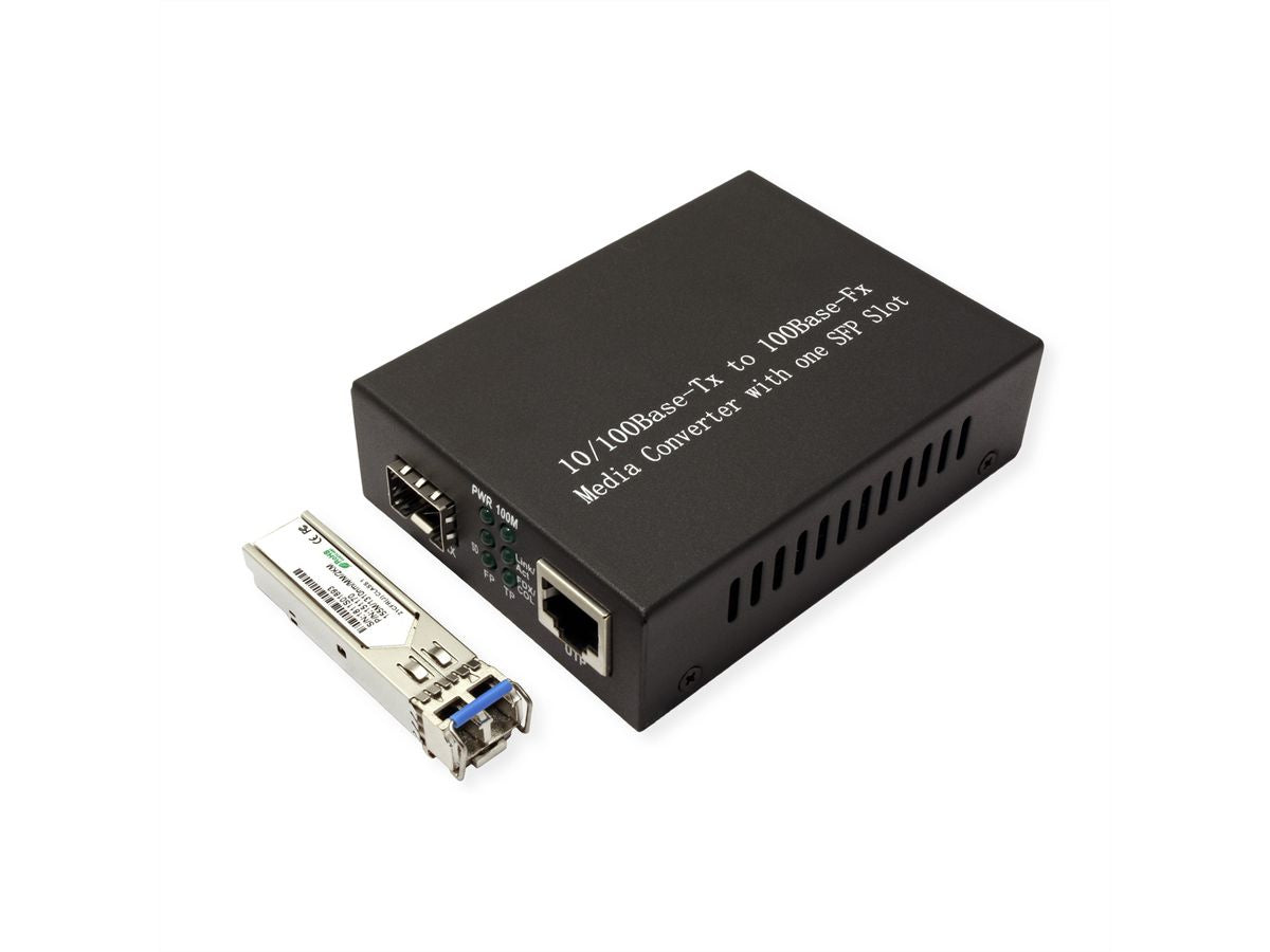 VALUE Medienkonverter – RJ-45 zu LC, 100 Mbit/s, Multimode, bis 500 m, 1× RJ-45/1× LC – Schwarz