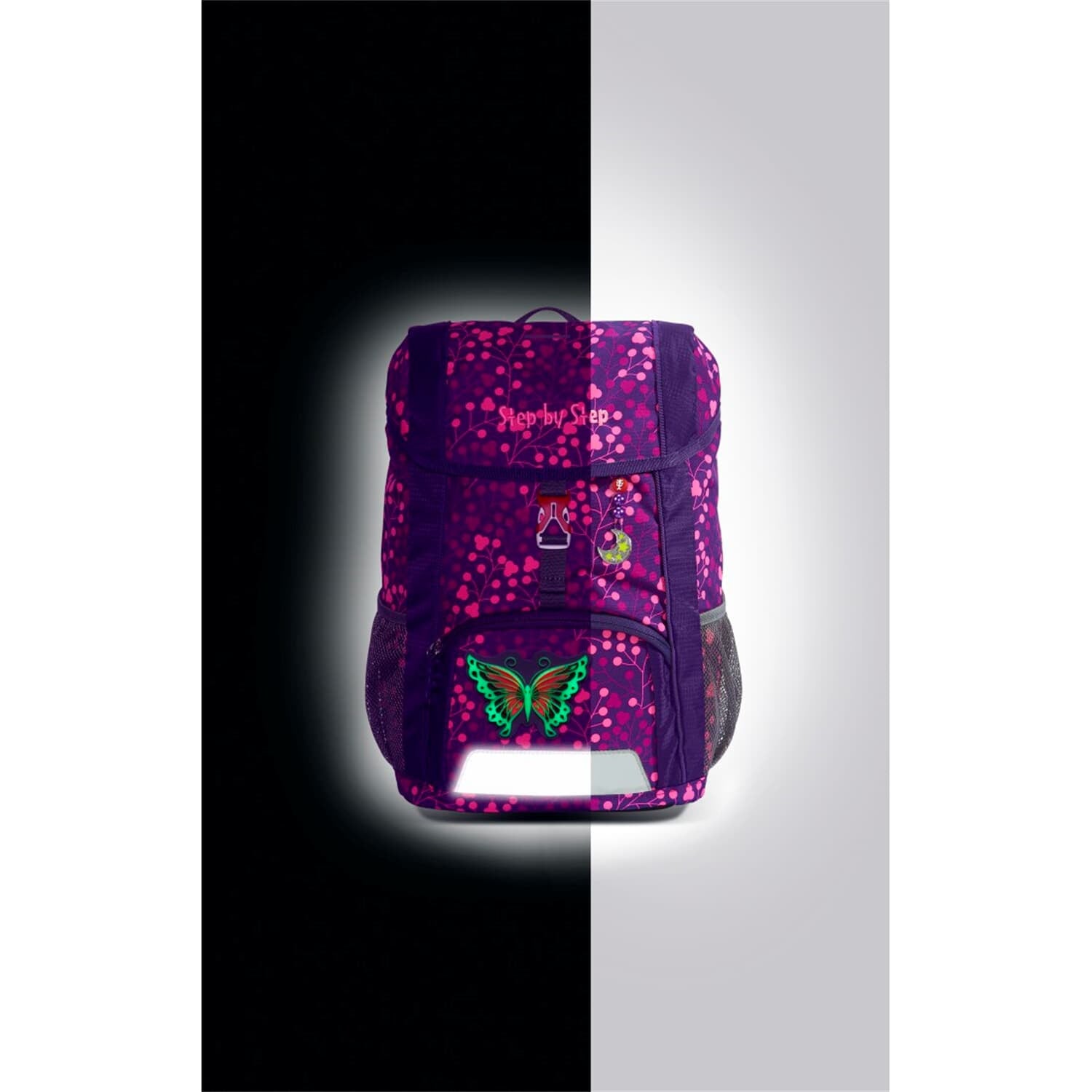 Step by Step Kindergartenrucksack-Set KID SHINE – 3-teilig – Butterfly Night Ina – mit Leuchteffekt