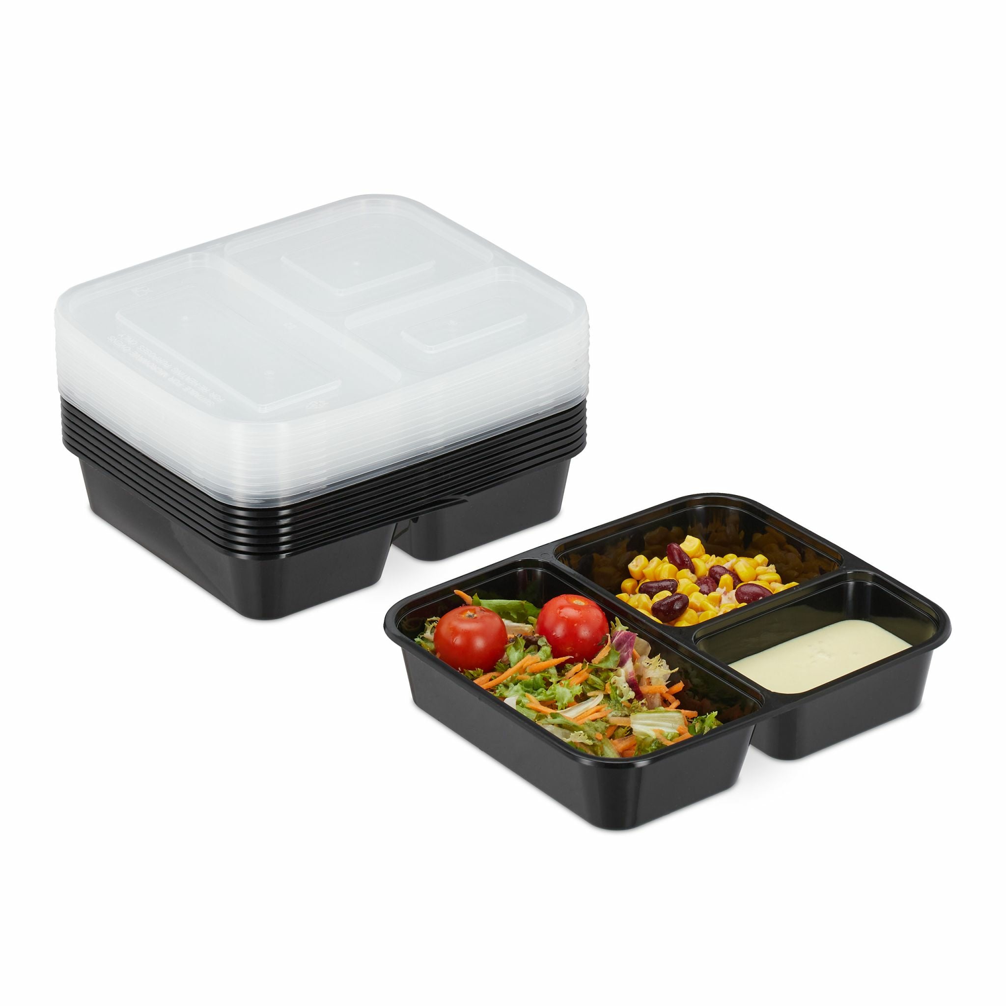 Relaxdays Take-away-Box, Polypropylen (PP), 3-geteilt – 1'000 ml 22 × 15 cm, schwarz – 1 Stk.