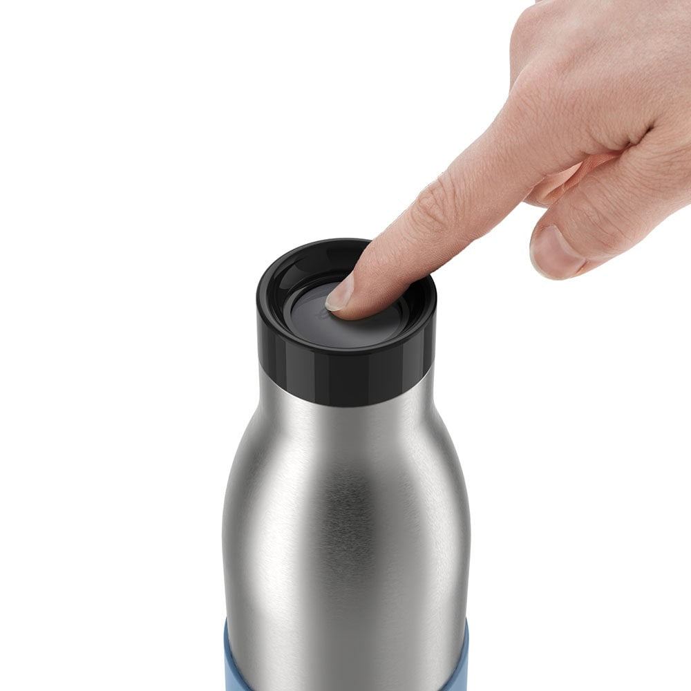 EMSA Bluedrop Isolierflasche 500 ml – Doppelwandig 12 h heiss / 24 h kalt, Edelstahl, Druckknopfdeckel