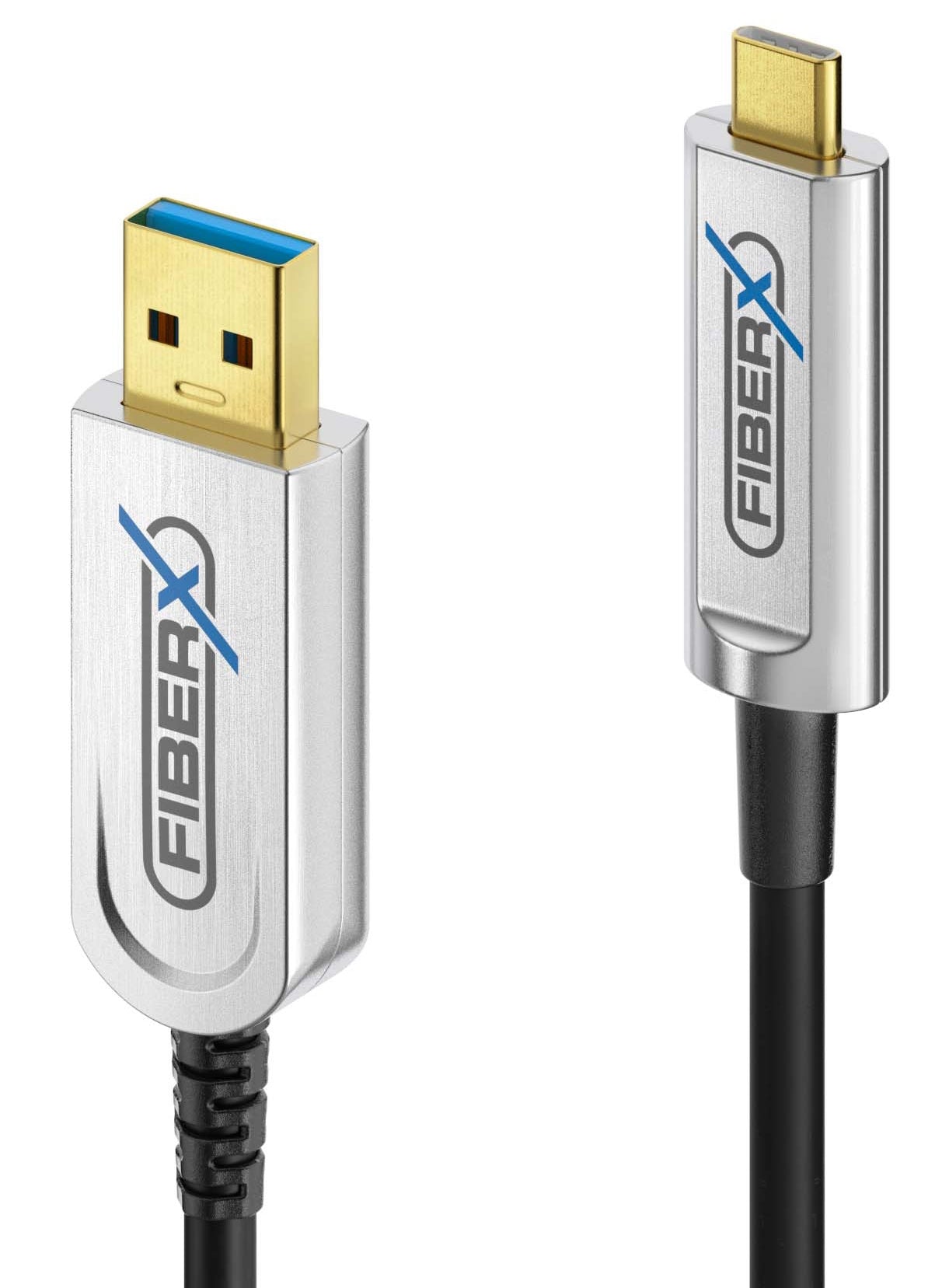 FiberX USB-A auf USB-C Kabel – USB 3.2 Gen 2 (10 Gbit/s) – 5 m – PD 4,5 W – Goldstecker – Schwarz