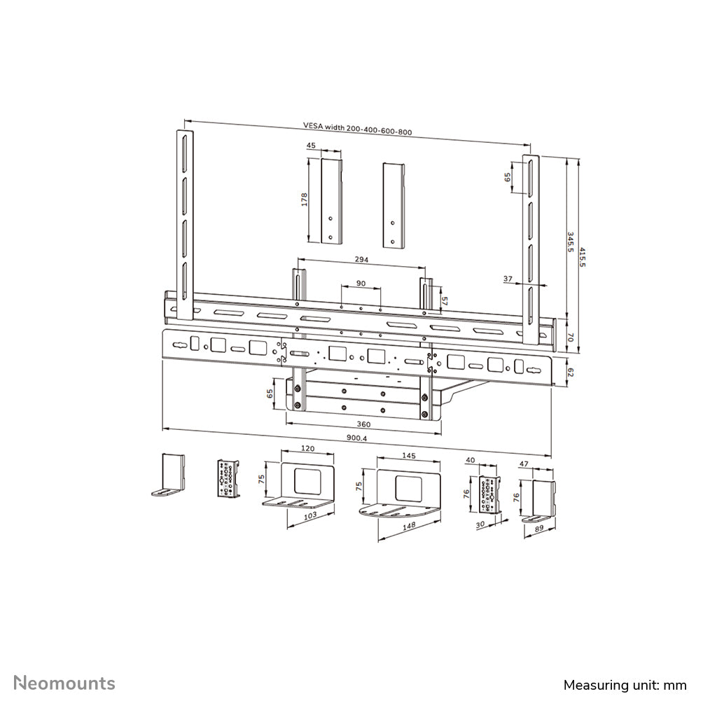 Neomounts AV60-500BL – Wandhalterung, für 43–110", VESA 200×200–800×600, bis 8 kg, schwarz