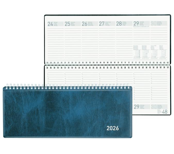 Biella Seplana Agenda – 1 Woche/2 Seiten, Spiralbindung, 29,8 × 11,7 cm, Jan–Dez, Dunkelblau, FSC