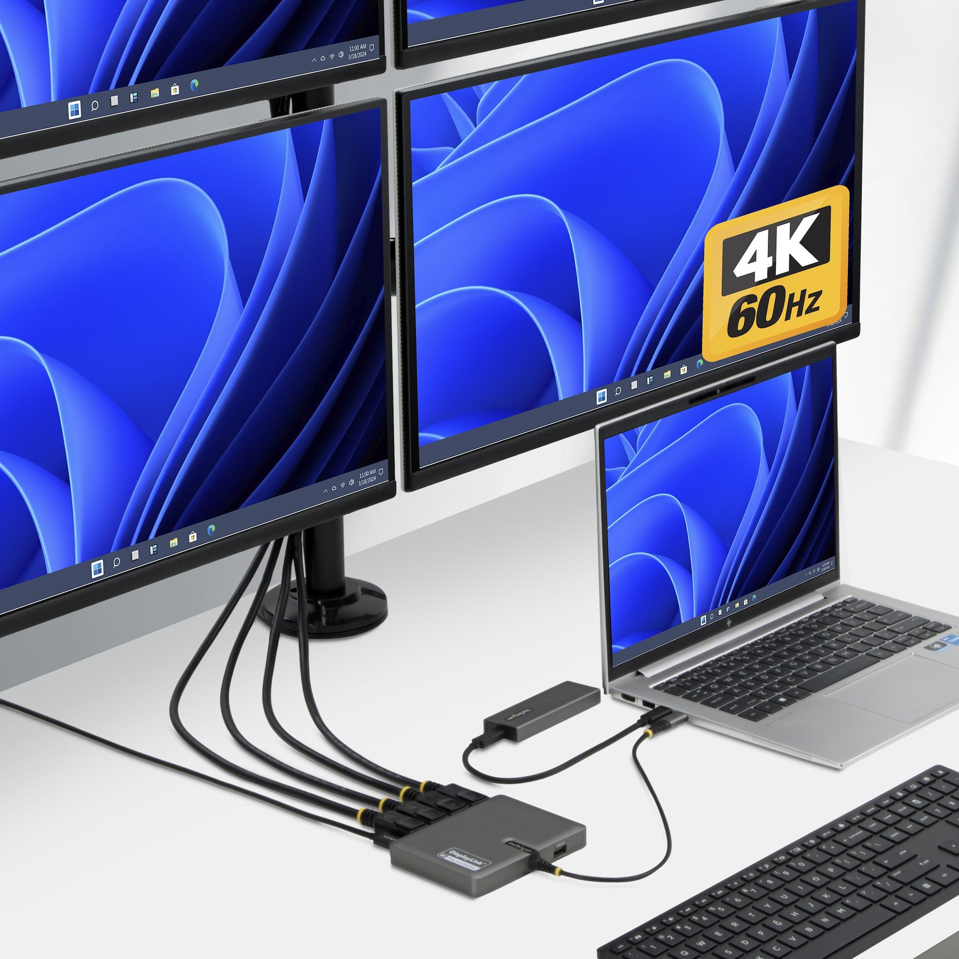StarTech.com QUAD-USB-DP-ADAPT USB-C zu 4× DisplayPort Multi-Monitor-Adapter – 4K @ 60 Hz, USB 3.2 Gen 1