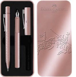 Faber-Castell Grip 2011 – Federspitze B – für Rechts- & Linkshänder – Roségold, Blau – 2er Set