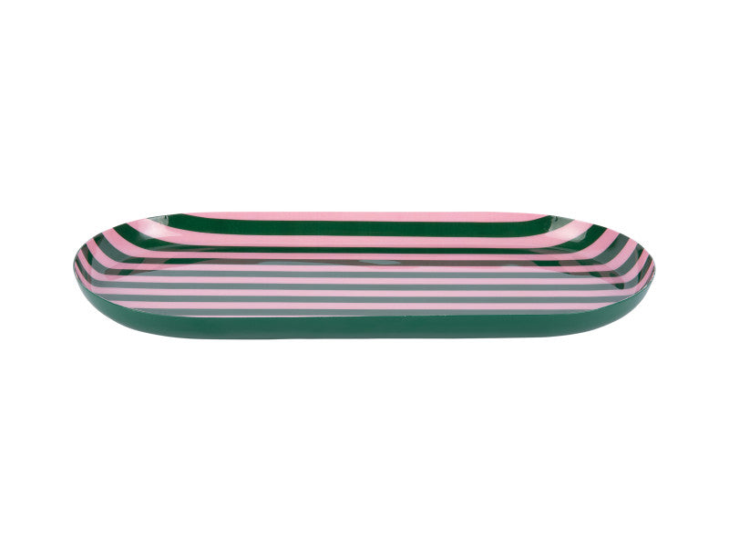 present time Serviertablett Animado – oval, 38 × 18 × 2,5 cm, Eisen, grün/rosa