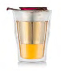 Bodum Teetasse Copenhagen – 350 ml, Borosilikatglas, Bordeaux, doppelwandig, mit Edelstahlsieb
