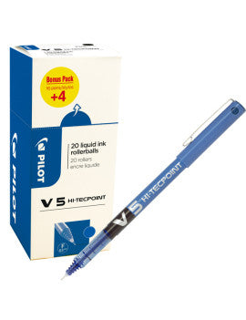 Pilot Hi-Tecpoint V5 – Tintenroller-Set, mit Kappe, 0,3 mm, Blau, für Linkshänder, 20er Pack
