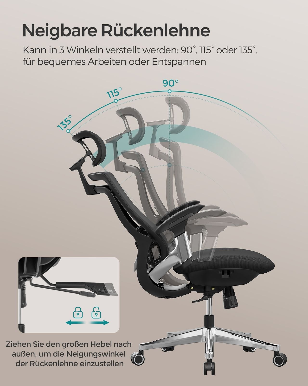 Songmics Bürostuhl – 150 kg, schwarz