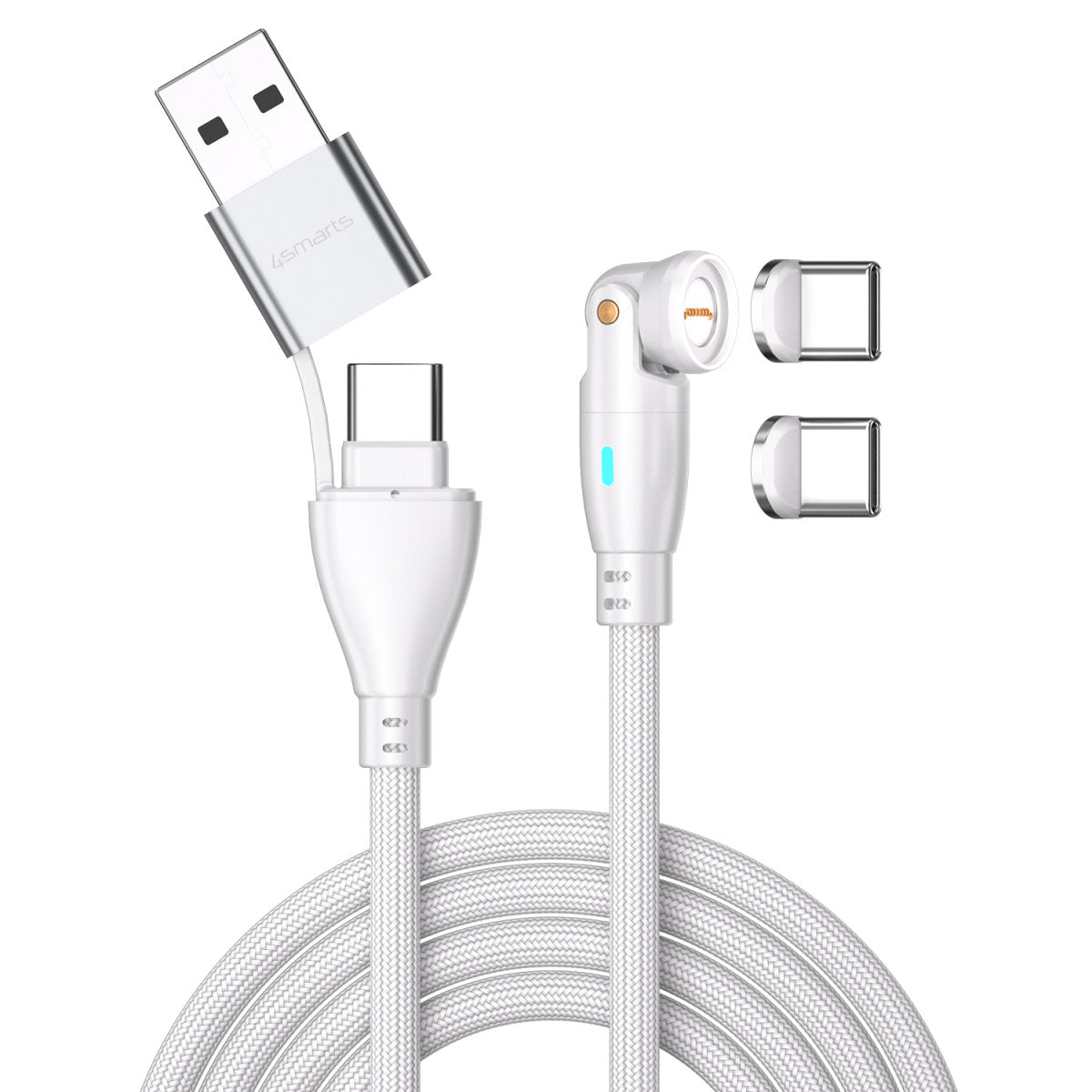 4smarts USB-C auf USB-C Kabel – USB 2.0 (480 Mbit/s) – 1,8 m – PD 100 W – Textilmantel, Abgewinkelt – Weiss